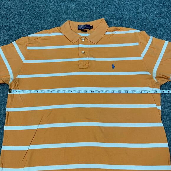 Polo by Ralph Lauren Orange White Striped Short Sleeve Polo Shirt Size Large - Picture 3 of 6